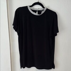 Adrianna Papell Black and White Embellished Short Sleeve Tee